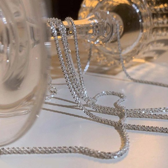 925 Silver Sparkling Clavicle Choker Length Necklace - Picture 2 of 12